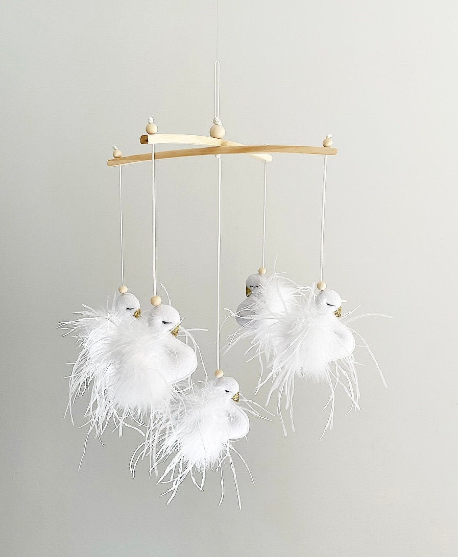 White Swan Mobile in Tulle & Feathers