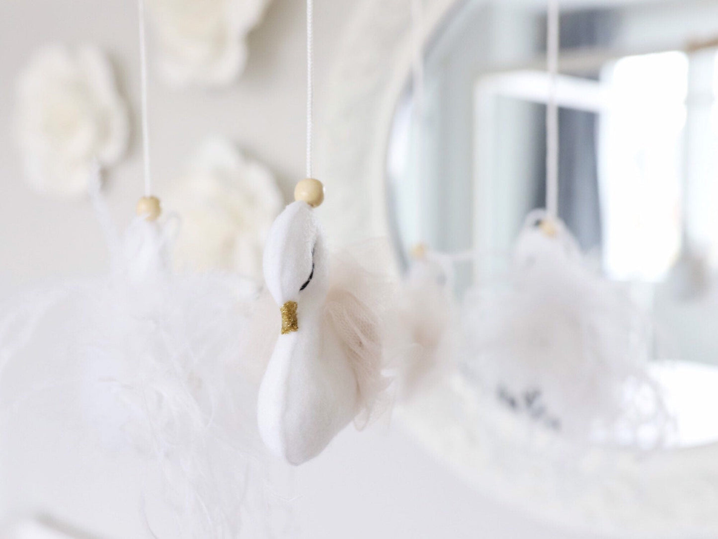 White Swan Mobile in Tulle & Feathers
