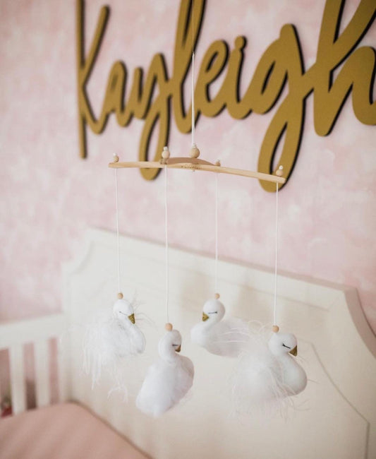White Swan Mobile in Tulle & Feathers