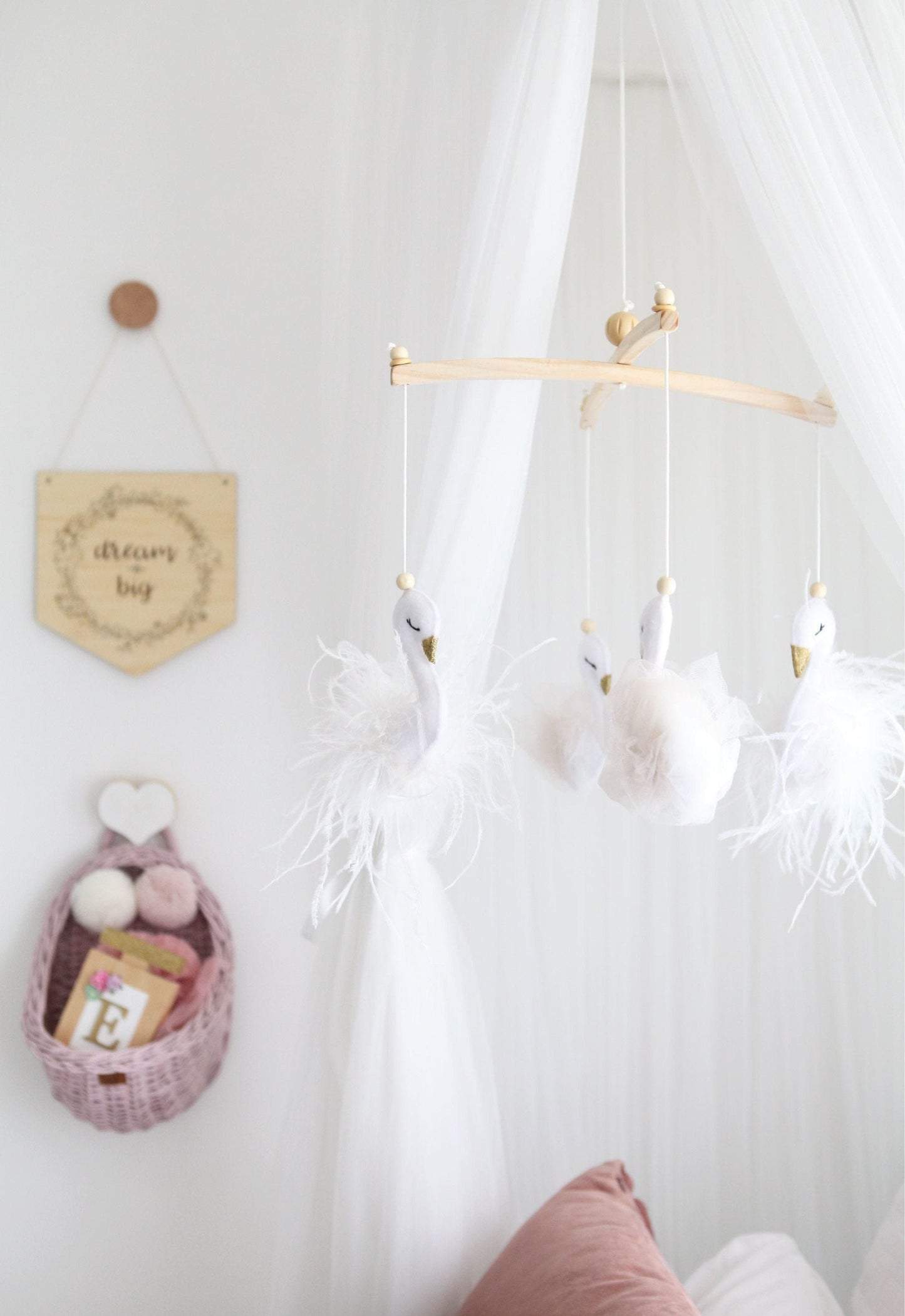 White Swan Mobile in Tulle & Feathers
