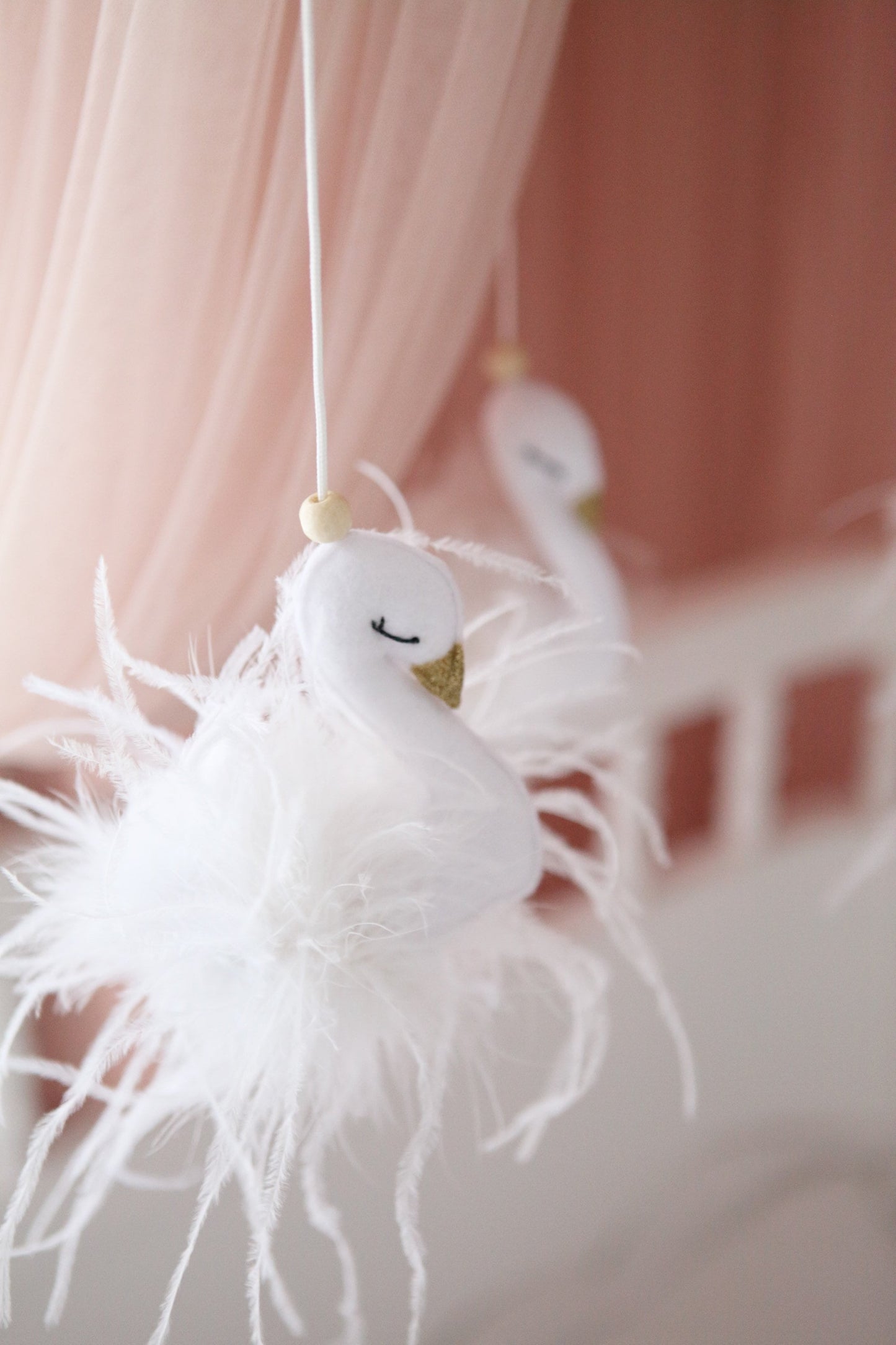 White Swan Mobile in Tulle & Feathers